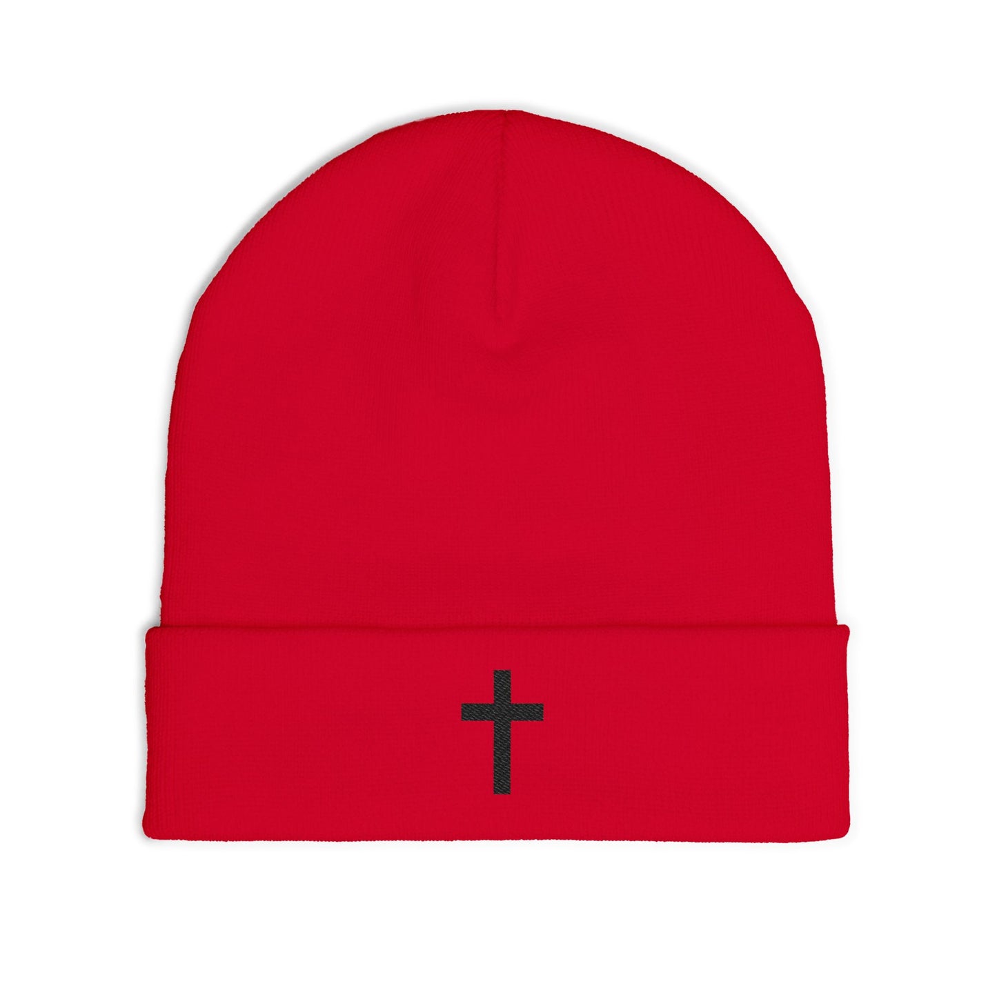 Cross Embroidered Knit Beanie