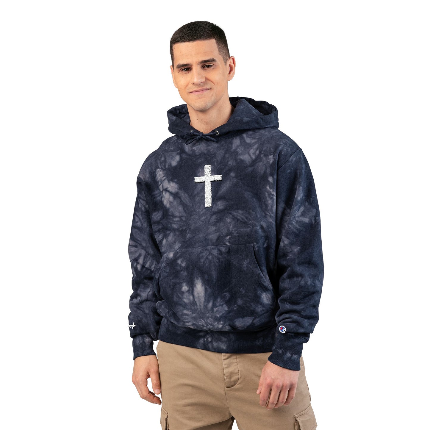 Embroidered Cross, Champion Tie-Dye Hoodie