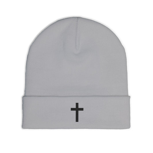 Cross Embroidered Knit Beanie